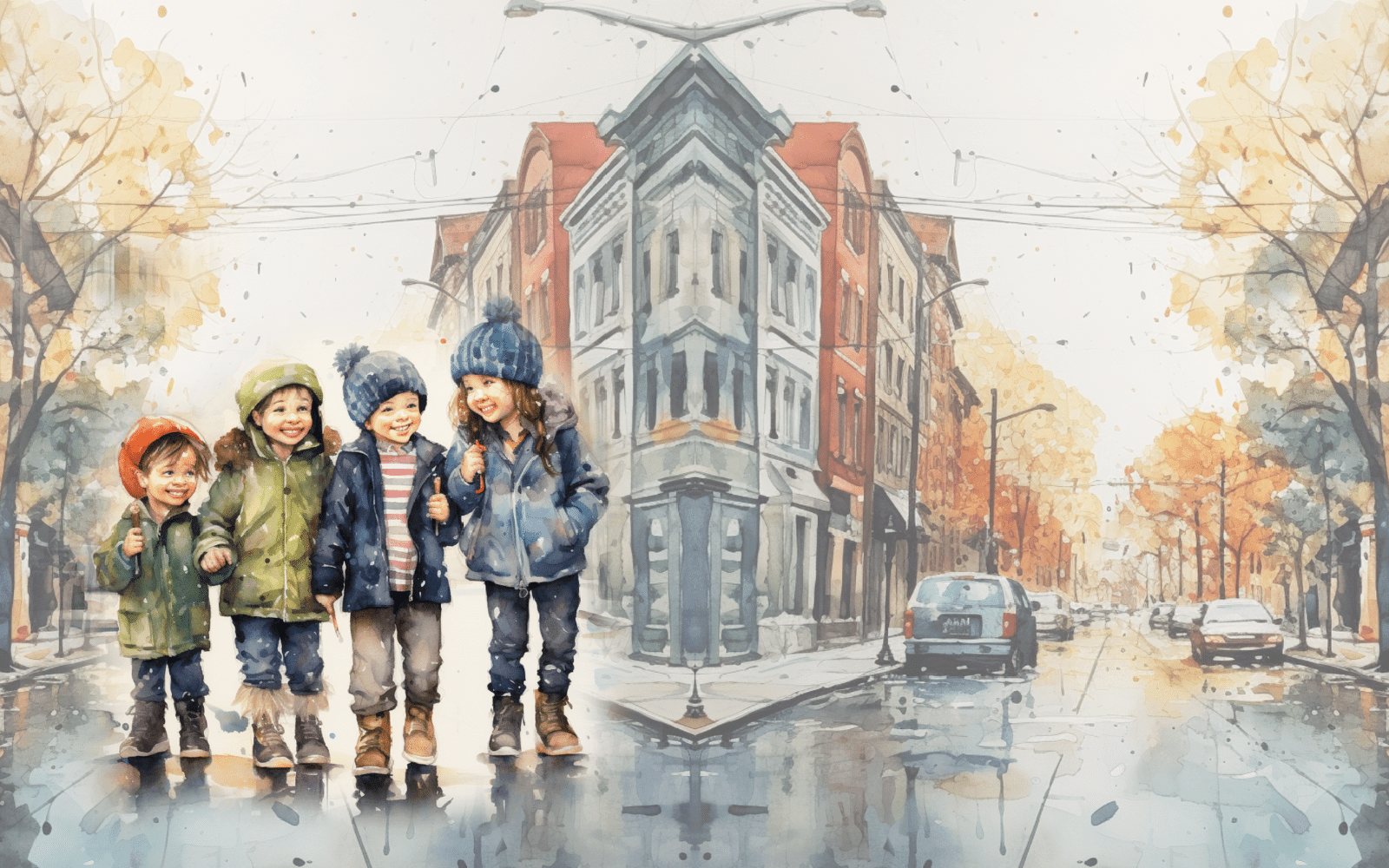 Kids in coats and hats in the rain 1600 x 1000